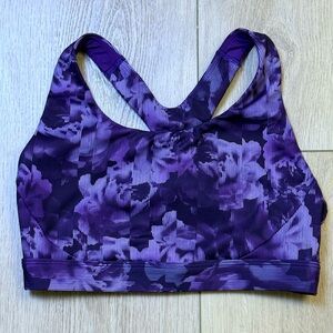 Athleta Purple Floral Interval Racerback Sports Bra Size Small